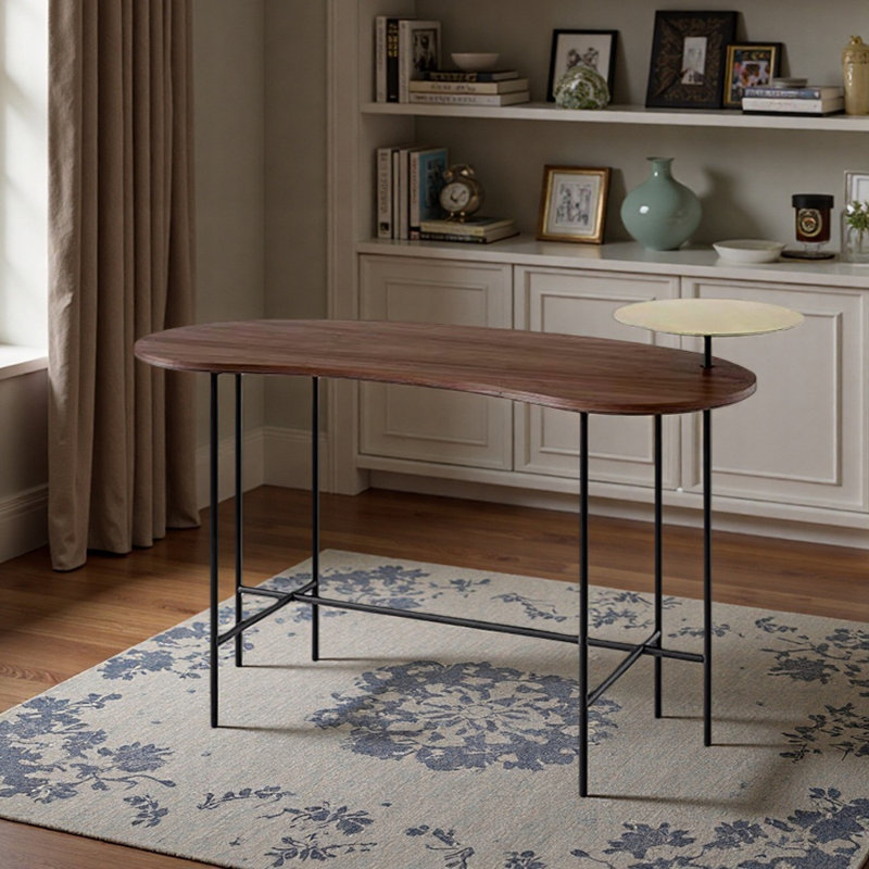 Bureau d'écriture simple et créatif, H 29,52 po x l 47,24 po x P 20,86 po, Brun foncé/or