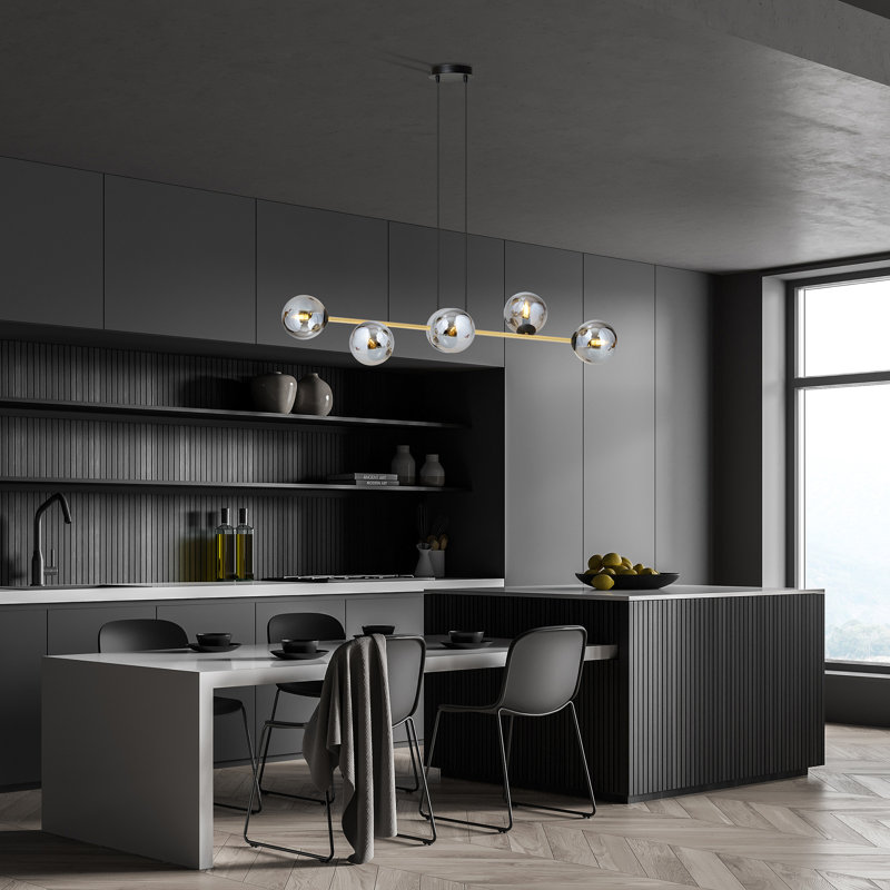 Aleeha 6 - Light Kitchen Island Pendant, Black, Grey