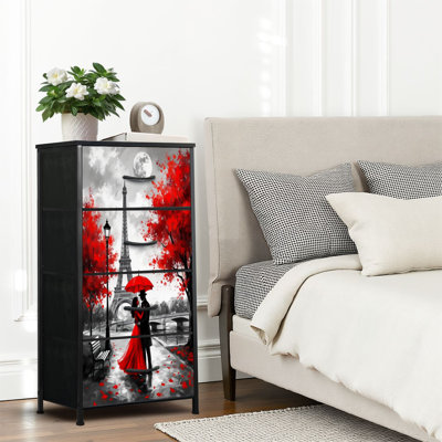 4 Drawer Dresser for Bedroom, Narrow Chest of Drawers, Wooden Top and Study Iron Frame 18"x37.5"-(WxH)