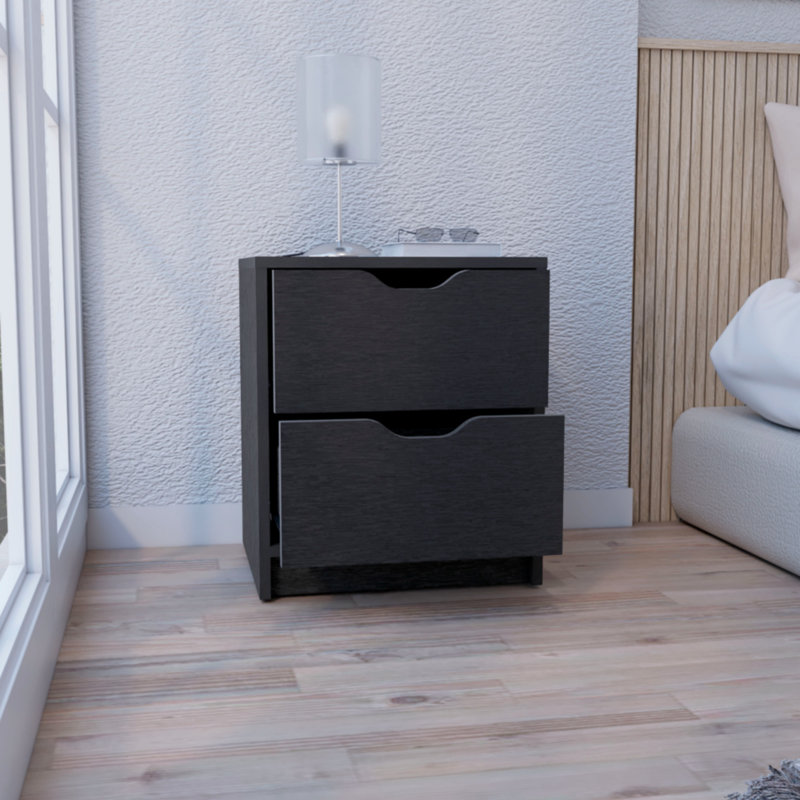 2 Drawers Nightstand , End Table, Side Table Pull Out System, Black