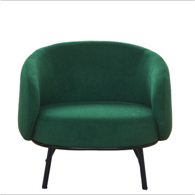 Mid-Century Modern Velvet Accent Chair, Upholstered Barrel Armchair with Metal Legs, Comfy Single Sofa Chair for Living Room Bedroom