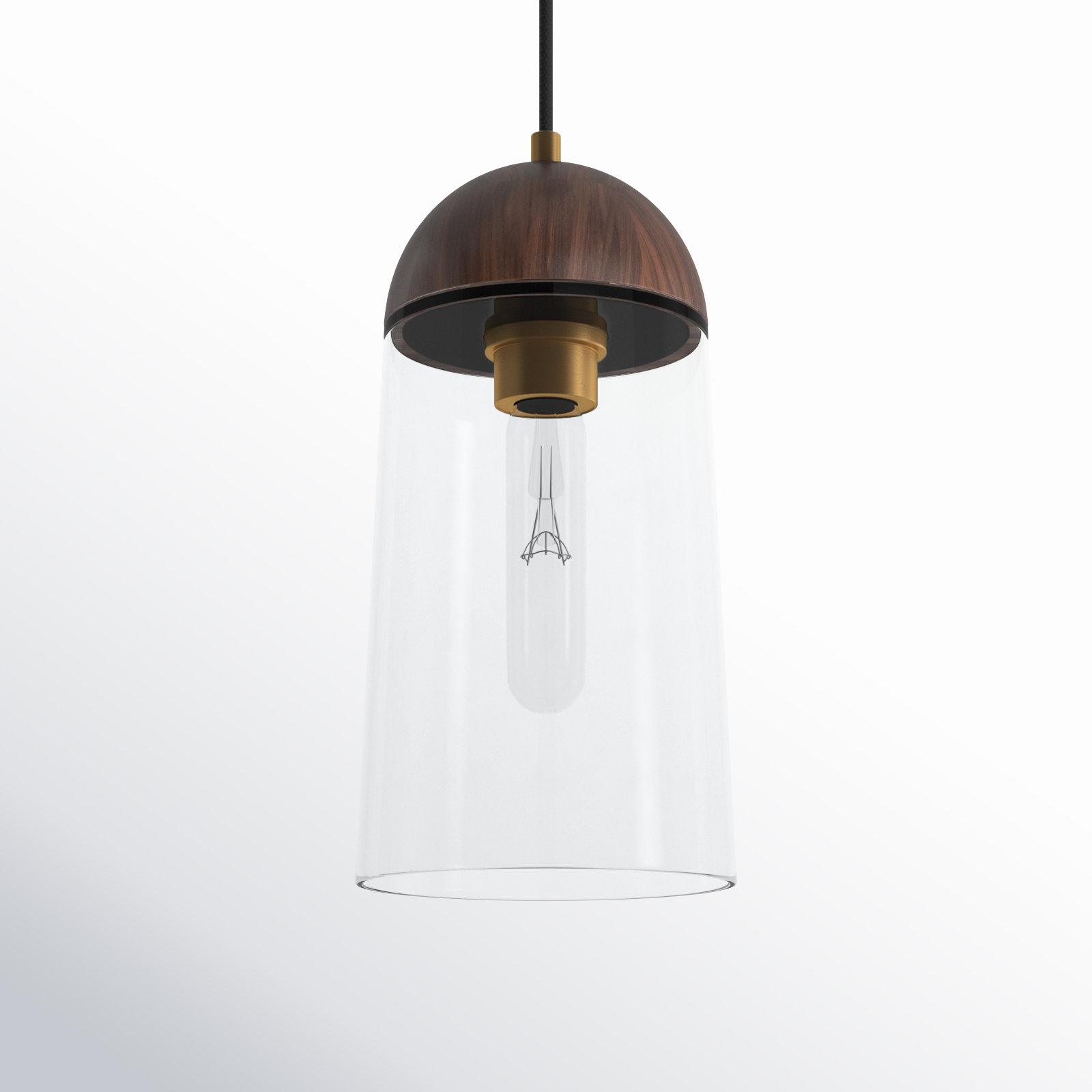 Tabitha Single Light Clear Glass Dimmable Pendant, Aged Gold/Walnut, Walnut