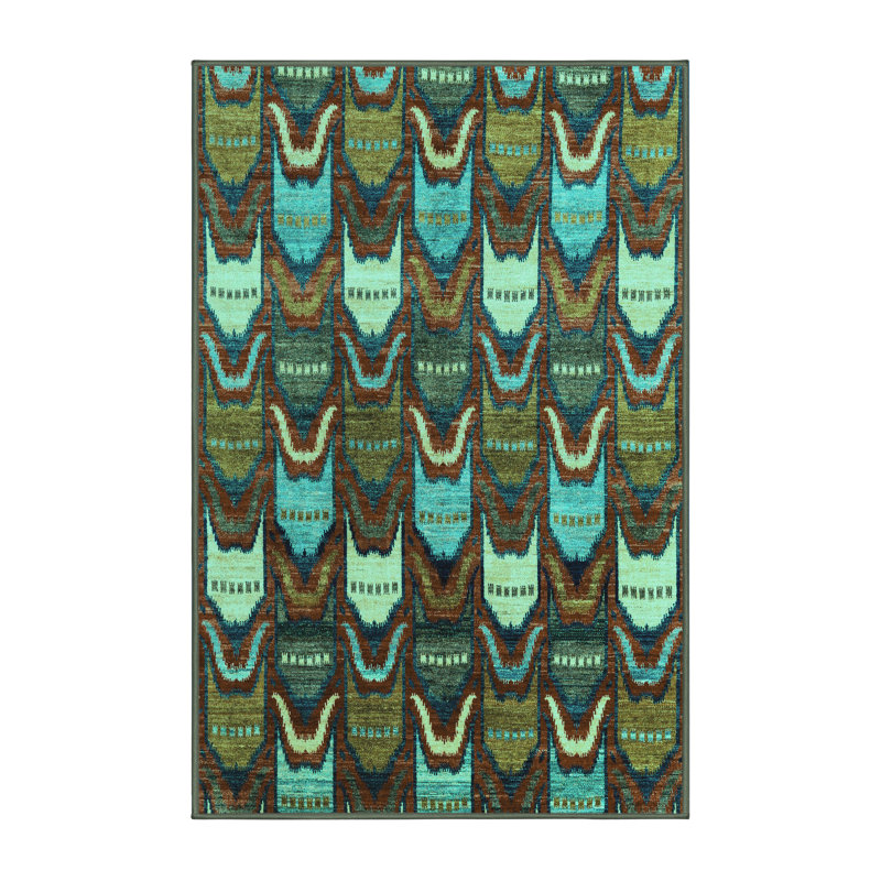 Tapis turquoise tissé à la machine Deeshawn, Rectangle 3 pi x 5 pi