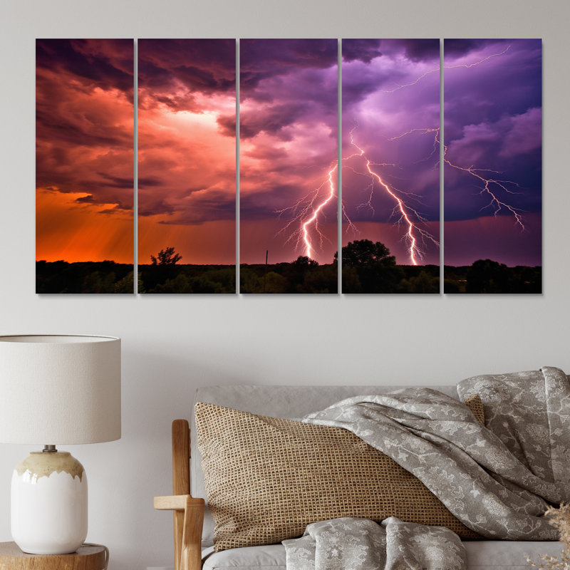 «Dramatic Thunderstorms II - Lightning», art mural sur toile - 5 panneaux égaux