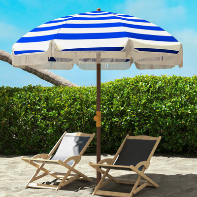 40+ parasol de plage, auvent à rayures bleu intriguant, sac de transport - Parapluie Intrigue Outdoor
