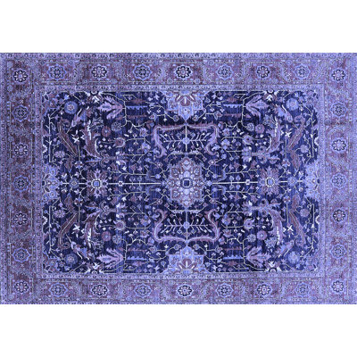 Tapis oriental en laine / polyester tissé à la machine bleu foncé / mauve