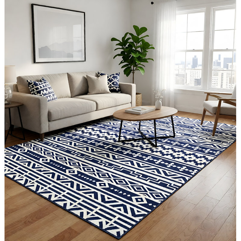 Tapis d'extérieur réversible de style géométrique, paille de plastique imperméable avec sac de transport