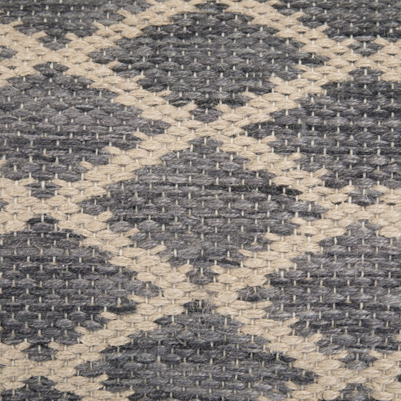 Edgeley 18"W Jute and Cotton Round Pouf with Diamond Pattern, Gray/Natural