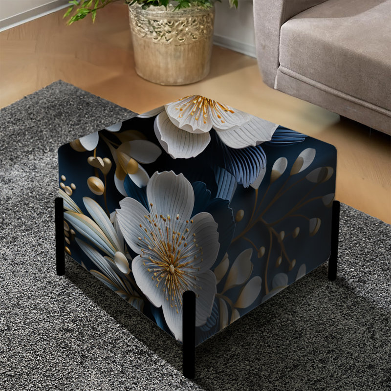 Motif de fleurs blanches et bleues - repose-pieds carré floral