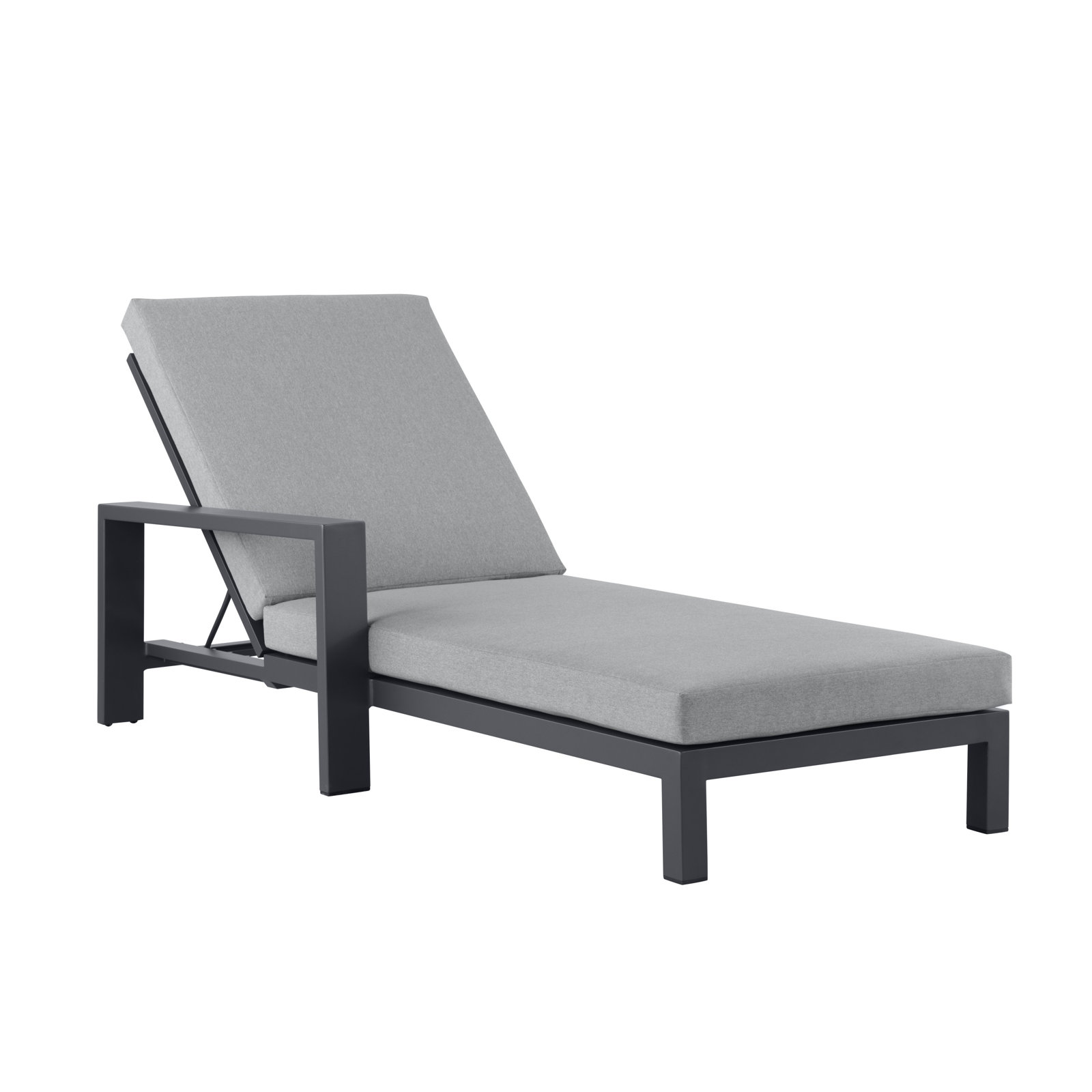 Hoyt Outdoor Metal Double Chaise Lounge, Flint Gray Cushion/Slate Black Frame