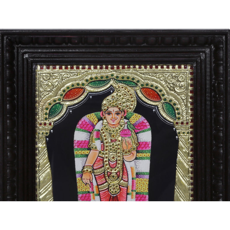 Peinture de la déesse debout Andal Tanjore | Couleurs traditionnelles avec or 24 carats | Avec cadre