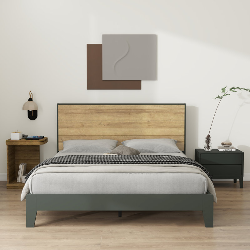 Allyannah Levison Platform Bed With Headboard, Queen, Kale Green/Reviera Eichi