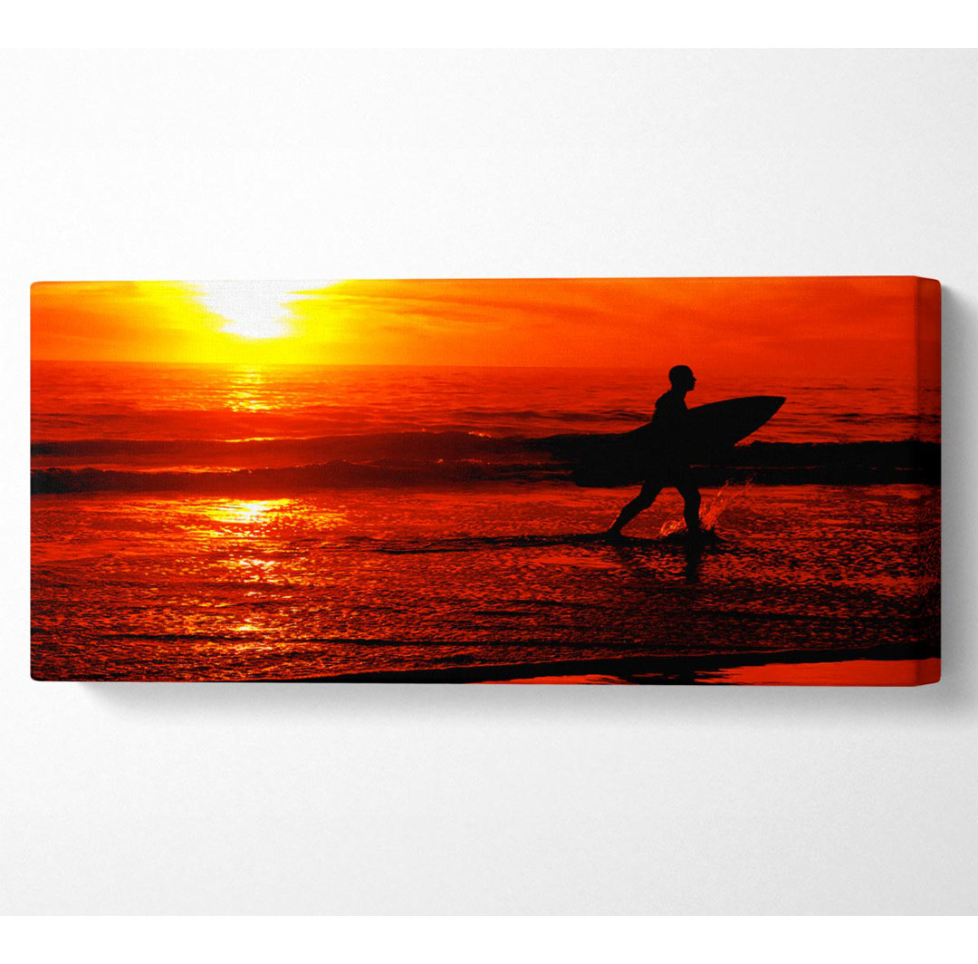 Surfer Atemberaubend Orange Ozean Panoramaleinwand