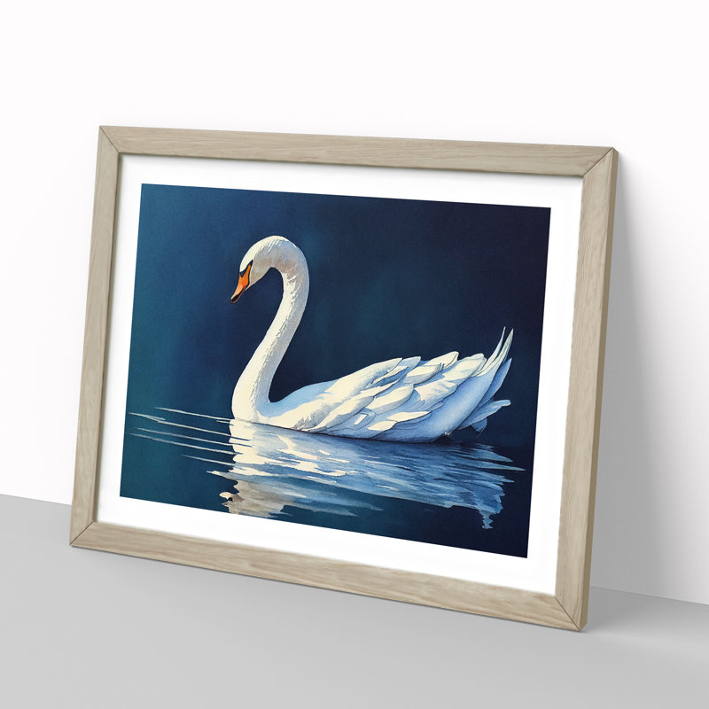 Swan Watercolour Vol.1 - Single Picture Frame Print, 25cm H x 34cm W x 2cm D, Oak Framed