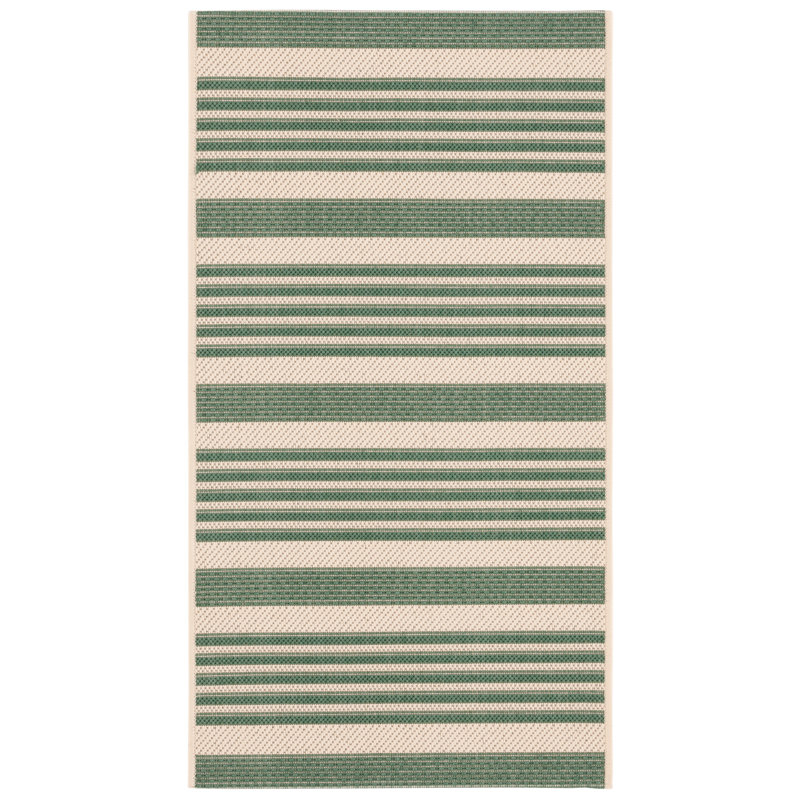 Lake Placid Hooked Beige Indoor/Outdoor Rug, Rectangle 79 x 152 cm, Beige/Dark Green