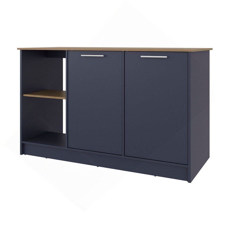 Îlot de cuisine avec armoire de rangement et tablettes ouvertes, Oak
