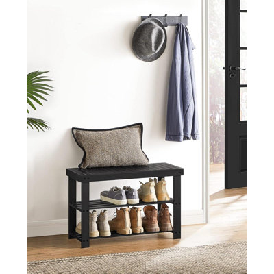 Ce banc à chaussures en bambou à 3 niveaux combine sièges et rangement, idéal pour les vestibules, les salles de bain et les chambres à coucher.