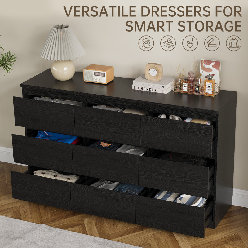 Commode 9 tiroirs Ato, l 55,1 po, Chêne noir