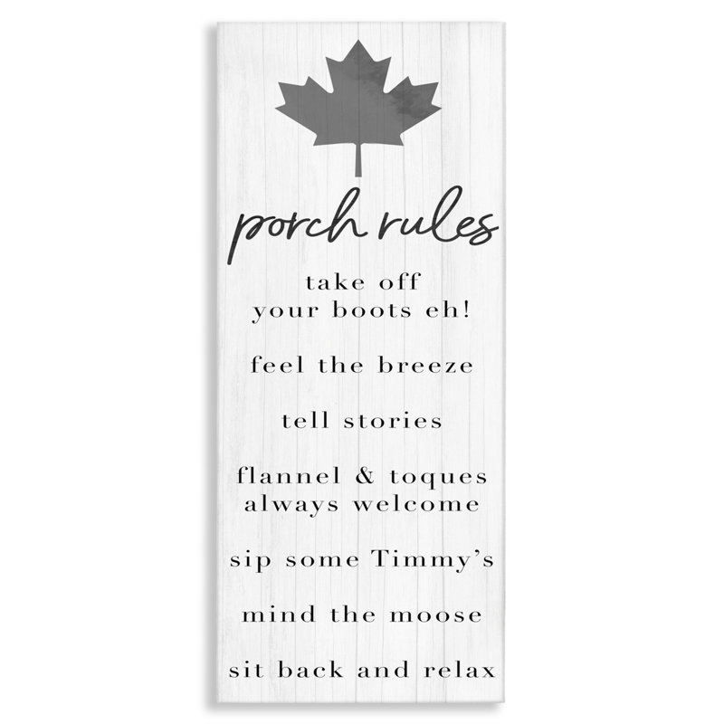 Toile Canadian Porch Rules, design par Lil 'Rue, H 24 po x l 10 po