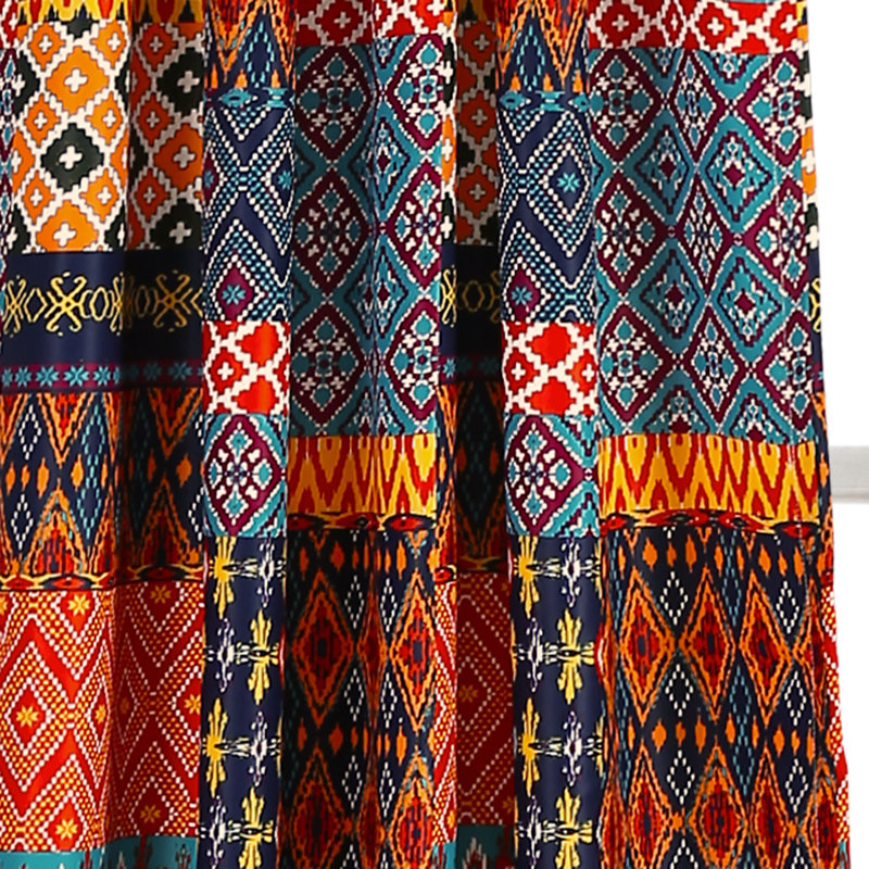 Panneaux de rideaux en patchwork obscurcissants et thermiques Misha, H 84 po x l 52 po, Gris / jaune / bleu
