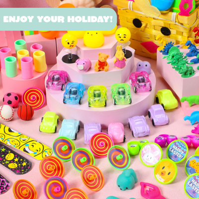 144 Prefilled Easter Eggs with assorted toys, perfect for egg hunts, party favors, basket stuffers, and classroom prizes.