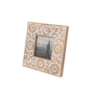 White Floral Pattern Canvas 4x6 inch Wood Decorative Picture Frame -  Foreside Home & Garden