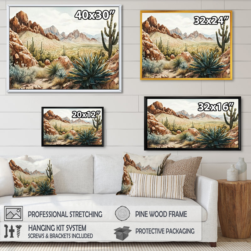 Arizona Desert IV - art mural occidental, Cadre flottant noir, H 12 po x l 20 po x P 1 po