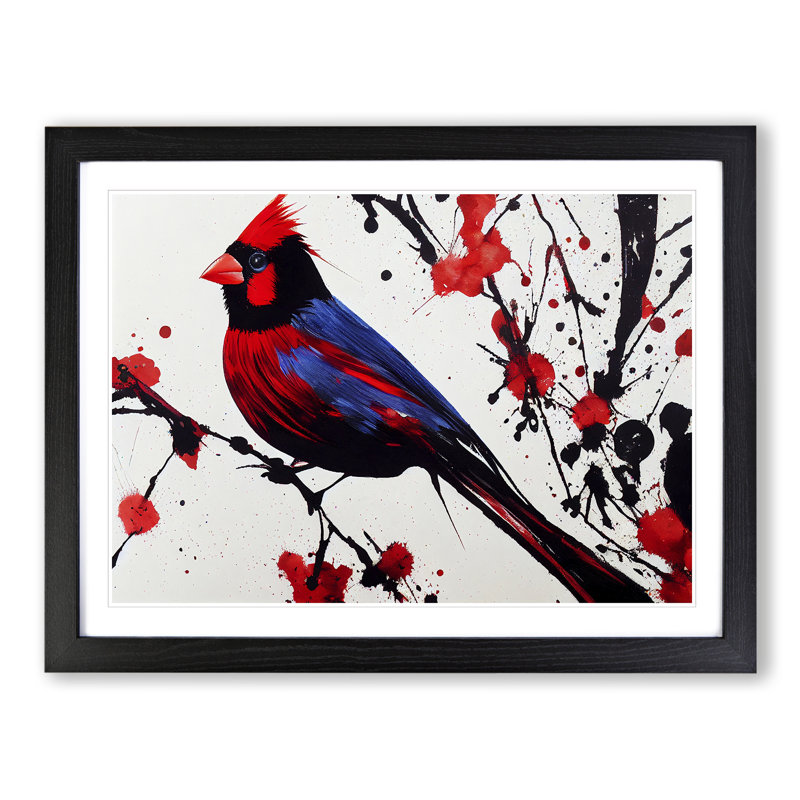Cardinal Bird Splash Vol.2 - Single Picture Frame Painting, 25cm H x 34cm W x 2cm D, Black Framed