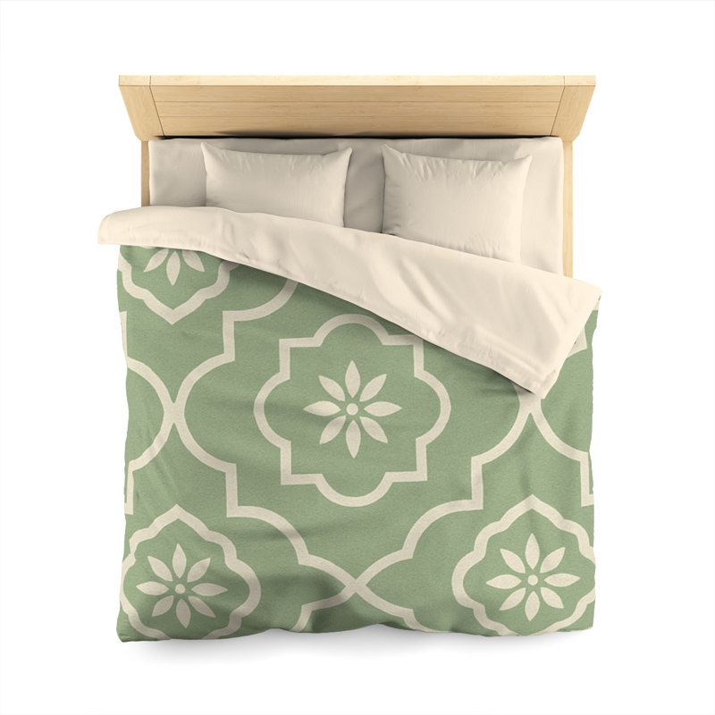 Microfiber Duvet Cover Boho Style, Design 32, Queen Duvet Cover, Cream