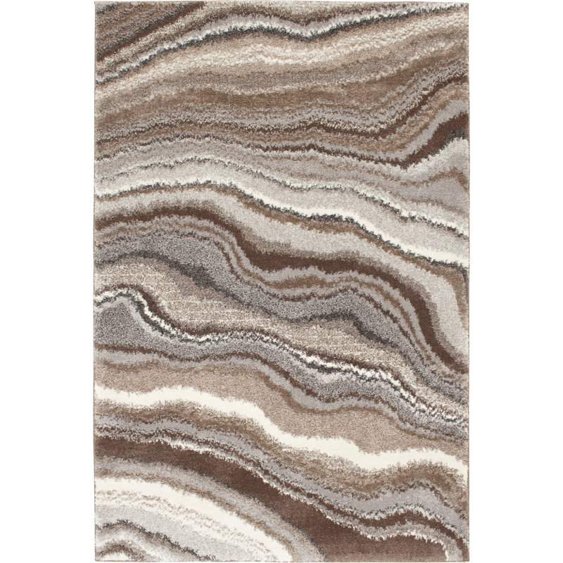 Tapis intérieur en polypropylène / polyester brun à motif abstrait Cosey, Rectangle 7 pi 10,5 po x 9 pi 10,1 po