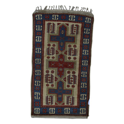 Tapis bleu et ivoire de haute qualité noué à la main