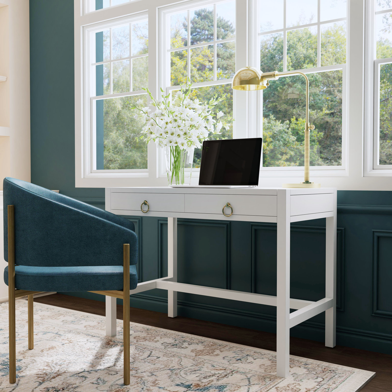 Elin 40" Acacia Writing Desk, White