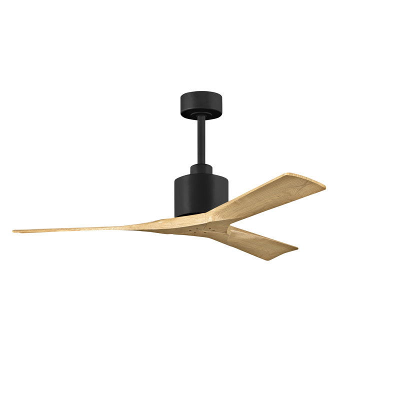 Nan Ceiling Fan In Textured Blades, Matte Black, Light Maple Tone, 52"