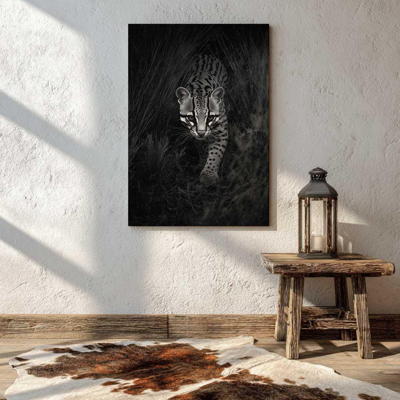 Texas Ocelot, reproduction d'art en noir et blanc sur toile «Desert Wildlife Wall Decor», H 18 po x l 12 po