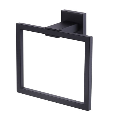 Modern Matte Black Stainless Steel Square Towel Ring, Wall Mounted Bathroom Towel Holder for Bathroom and Kitchen, Rust-Resistant Hardware