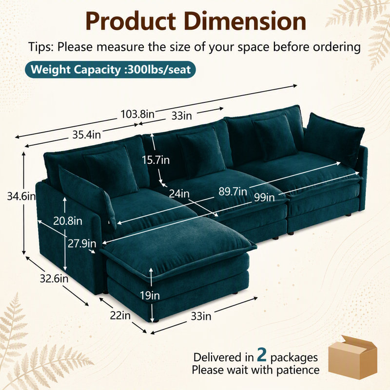 Oversize Modular Sectional Sofa with Ottoman