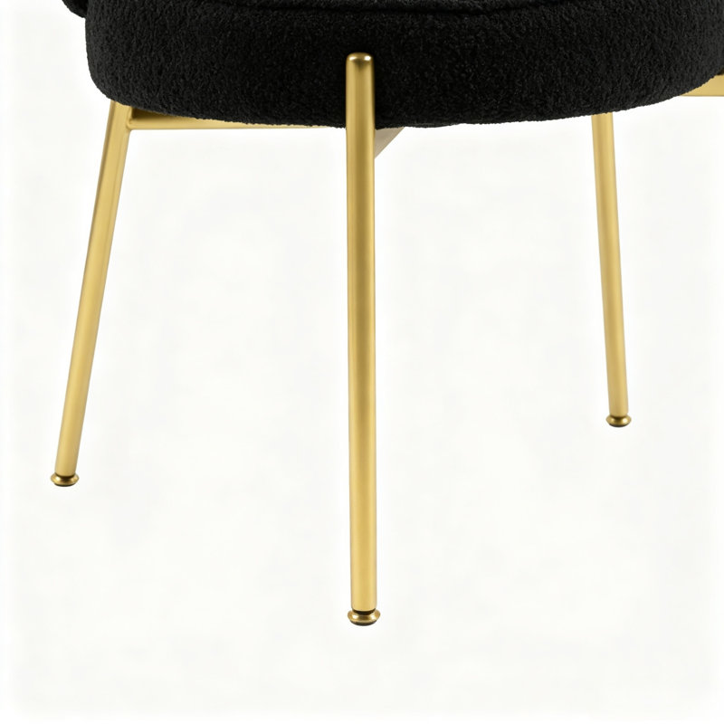 Teddy Fabric Dining Chair with Golden Legs (Set of 2), Black