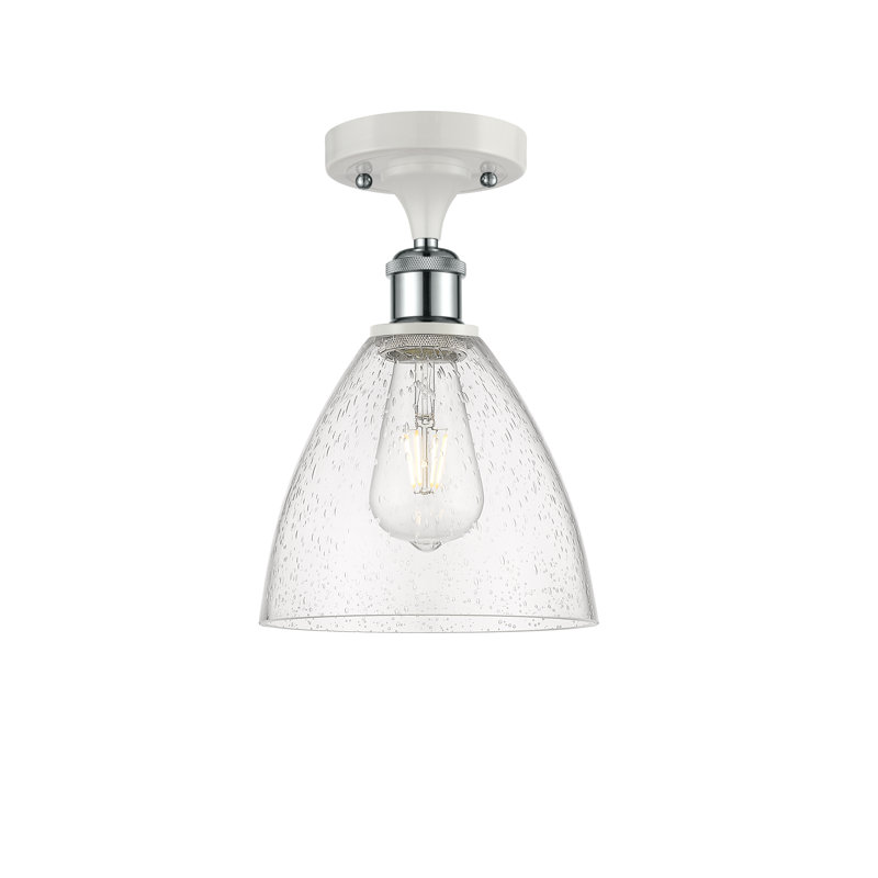 Plafonnier semi-encastré 9 po 1 lumière Amilia, Blanc / chrome poli, H 11,25 po x l 7,5 po x P 7,5 po, Ampoule non incluse