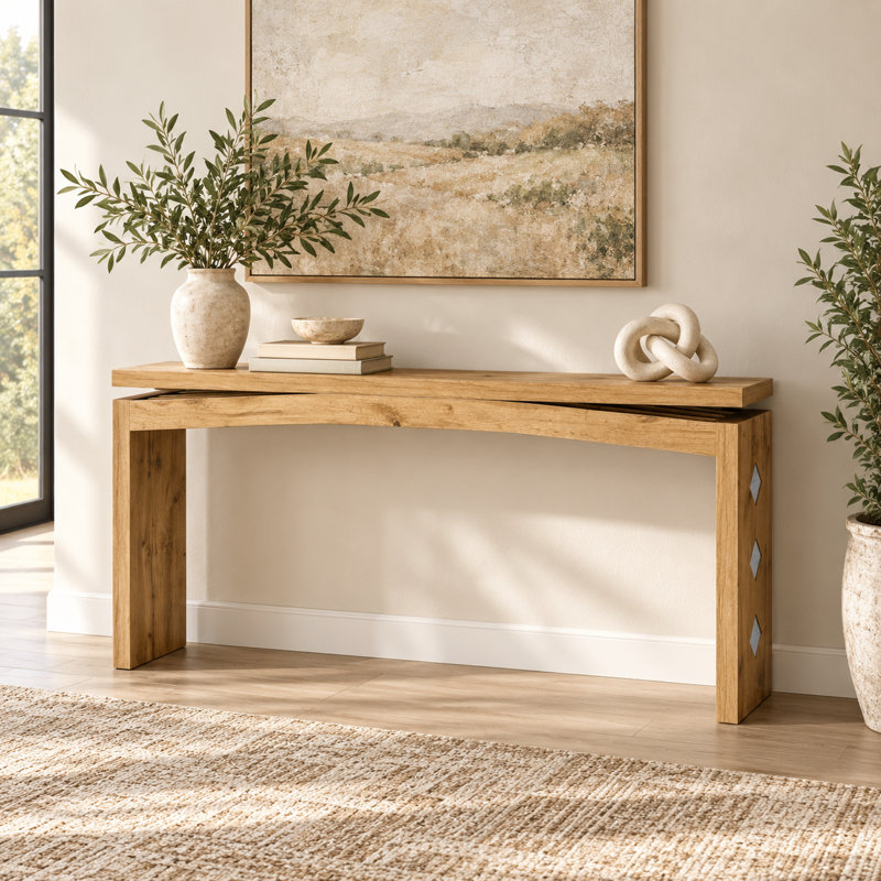 Console minimaliste et moderne à motif géométrique incrusté, profil mince, idéale pour une entrée, un corridor ou un dossier de canapé.
