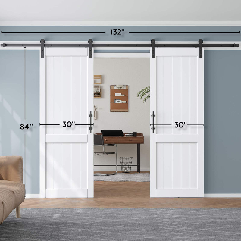 Porte de grange en bois manufacturé à panneaux en PVC avec trousse de quincaillerie d'installation, 60 po x 84 po