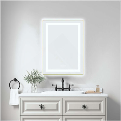 LED Bathroom Mirror With Front And Backlight, Wall Mounted Vanity Mirror With Aluminum Frame, Anti-Fog, Memory, Stepless Dimmable