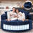 Oversized Upholstered Barrel Accent Swivel Chair– 55" Waffle Chenille, Compression-1472487686