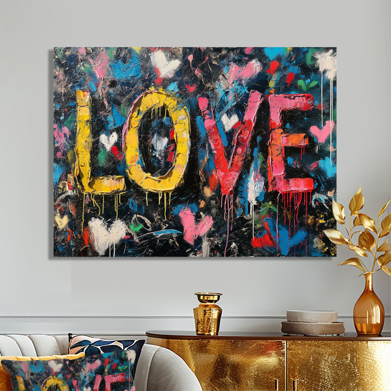 Love Pop Art Graffiti Artwork - Pop Art Wall Art Living Room, H 16 po x l 32 po x P 1 po, Toile tendue