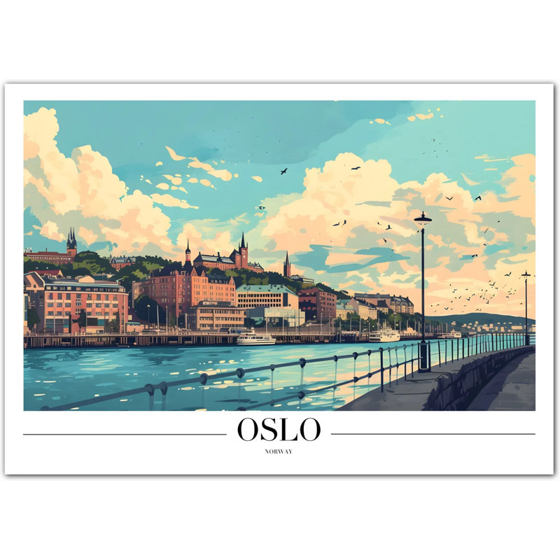 Oslo Norway Art Print with Waterfront, 21 cm H x 30 cm W