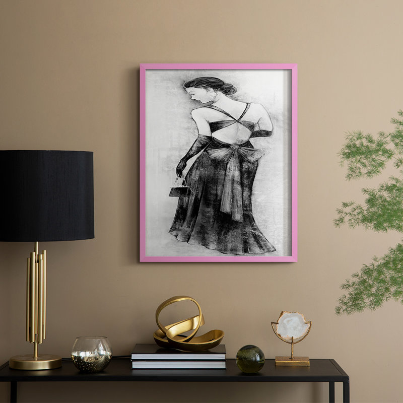 Reproduction encadrée sophistiquée du soir II - bois massif, Rose, H 11 po x l 9 po