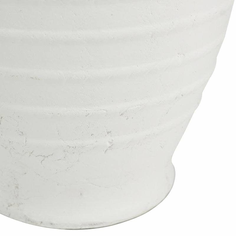 Round Terracotta Vase - Natural White Finish, 15.7" H x 9.4" W x 9.4" D