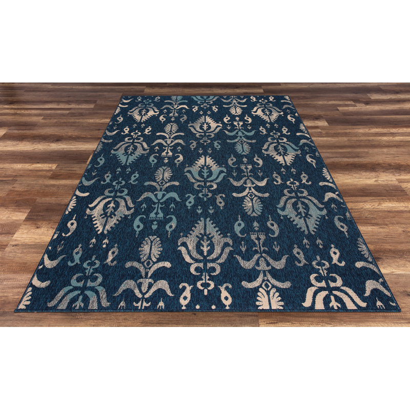 Tapis intérieur/extérieur bleu marine design Wendler, Rectangle 5 pi 3 po x 7 pi 7 po