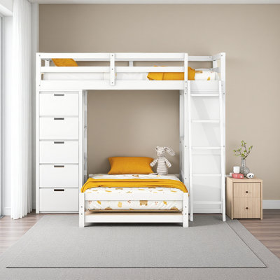 Twin Over Twin Bunk Bed With LED Light And USB Ports