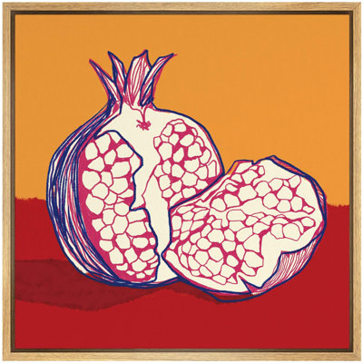 " Bright Red And Violet Line Art Pomegranate Fruit Dessert Modern Art Chic Closeup Multicolor "