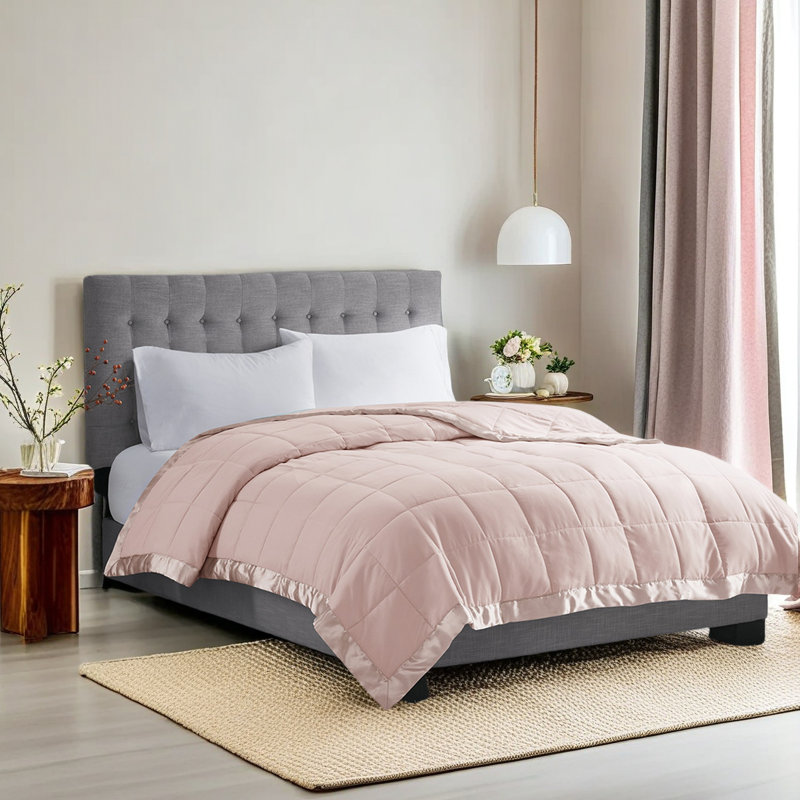 Couverture en duvet synthétique toutes saisons, couverture matelassée légère et douce, jeté luxueux avec bordure en satin pour lit